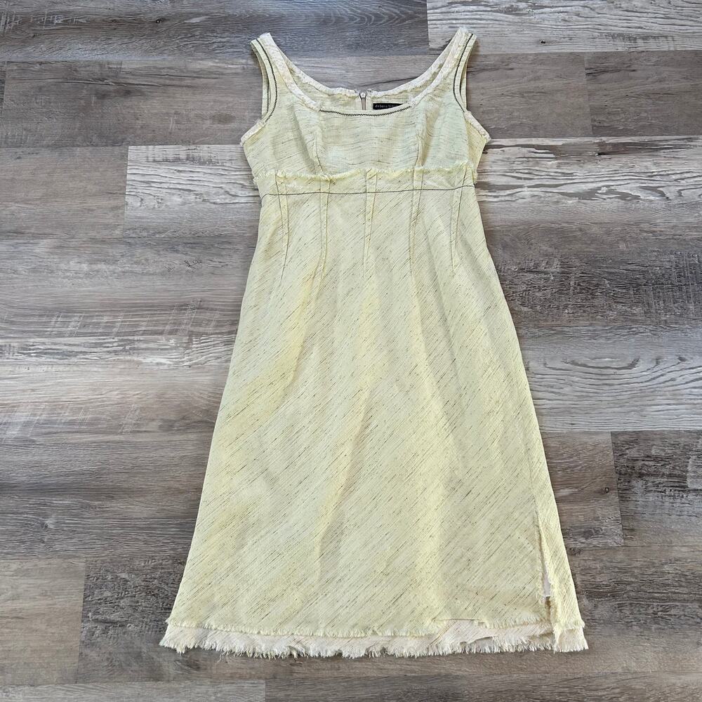 Debora Sinibaldi Dress Yellow Tweed Wool Blend Midi Raw Hem Made in Italy